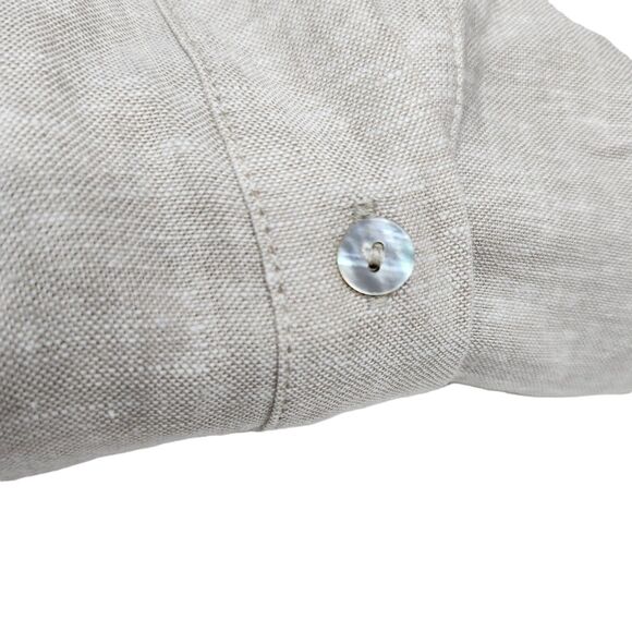 Susan Graver Linen Blend Shirt Womens 5X Tan White Leaf Button Up 3/4 Sleeves - Picture 4 of 10